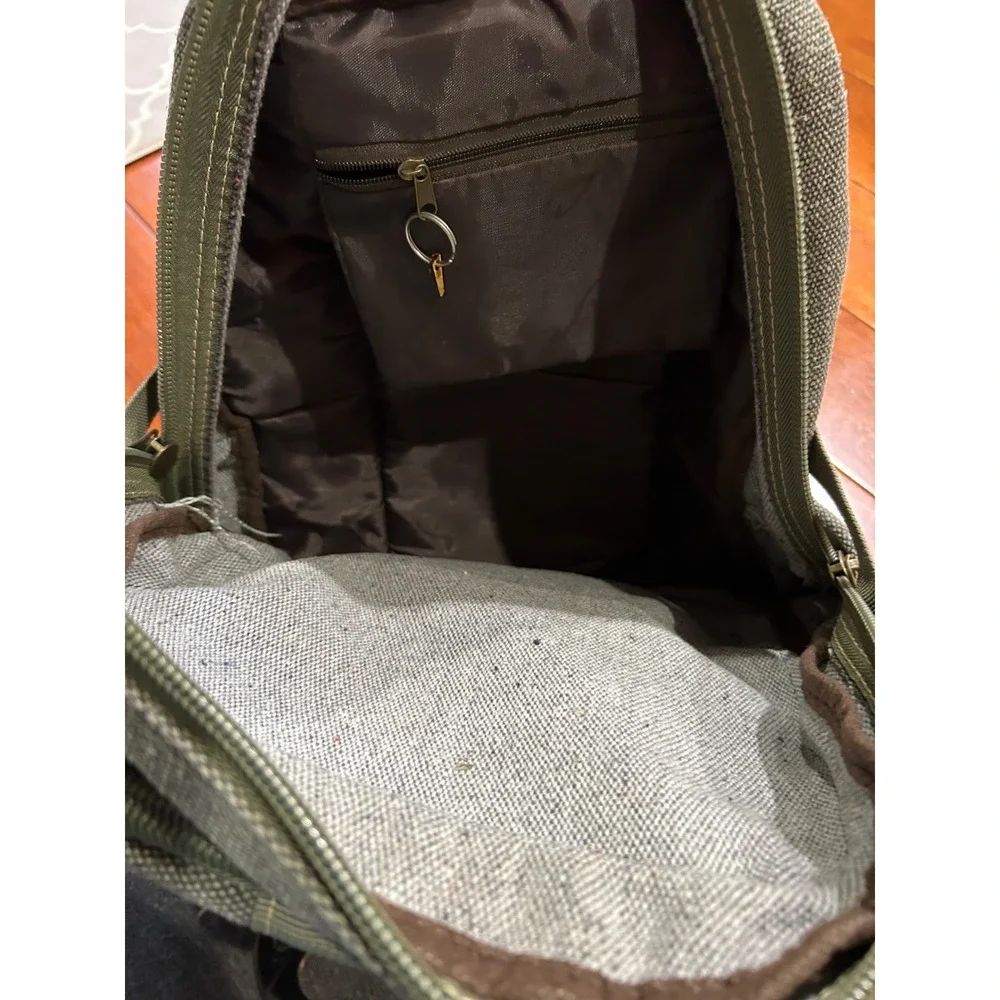 PowerLand Backpack Green Canvas Tactical Multi-Pocket Rucksack Streetwear Rugged